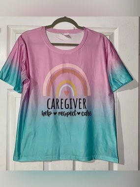 Caregiver Rainbow Ombre Tee - Pink & Teal